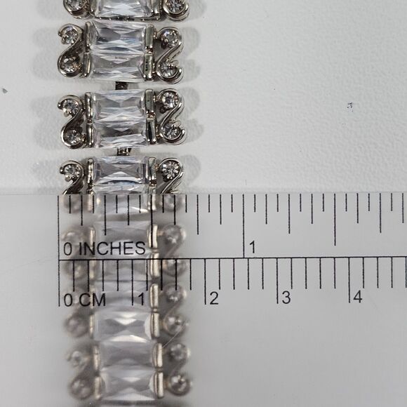 Vintage Clear Baguette Rhinestone Wide Link Bracelet 7 Inch - Picture 6 of 7